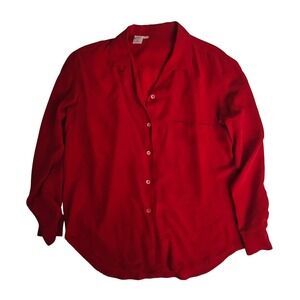 Vintage 100% Silk Button Down Blouse Womens 4 Red Good Long Sleeve Sustainable